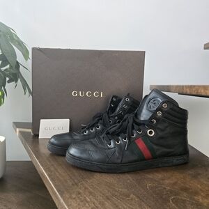 Gucci Black Leather High-Top Sneakers